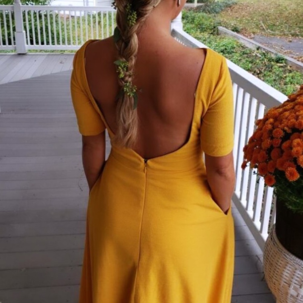Bridal bridesmaid yellow custard low back dress